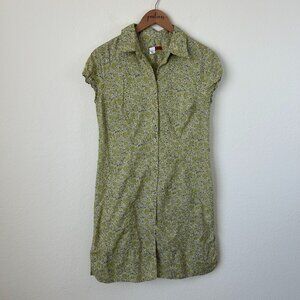 Tapemeasure Shirt Dress Womens 8 Green Floral Print Collared Button Front Cotton